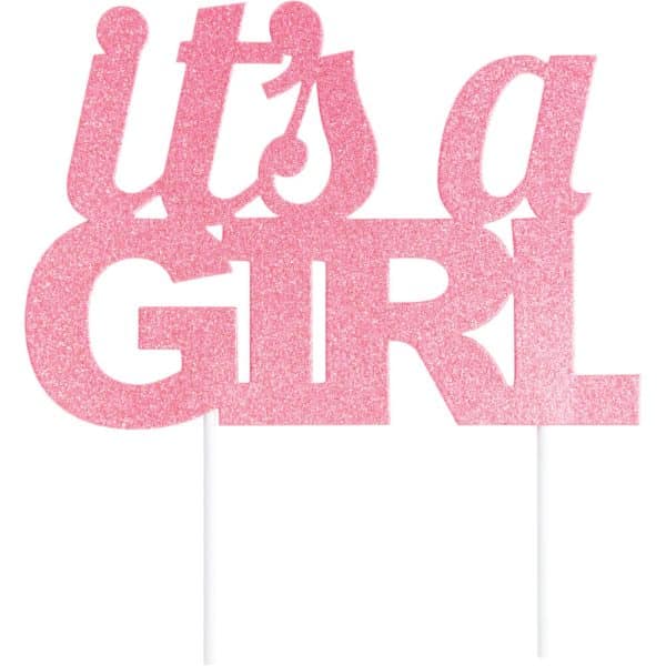 Glitter It's A Girl Cake Topper Pink