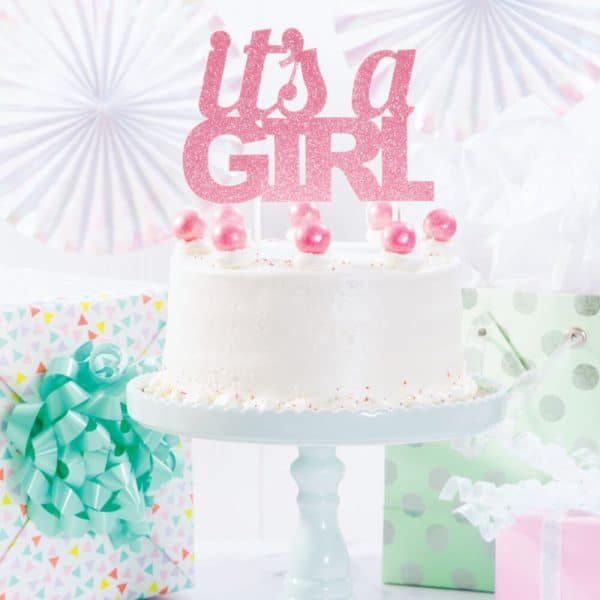 Glitter It's A Girl Cake Topper Pink